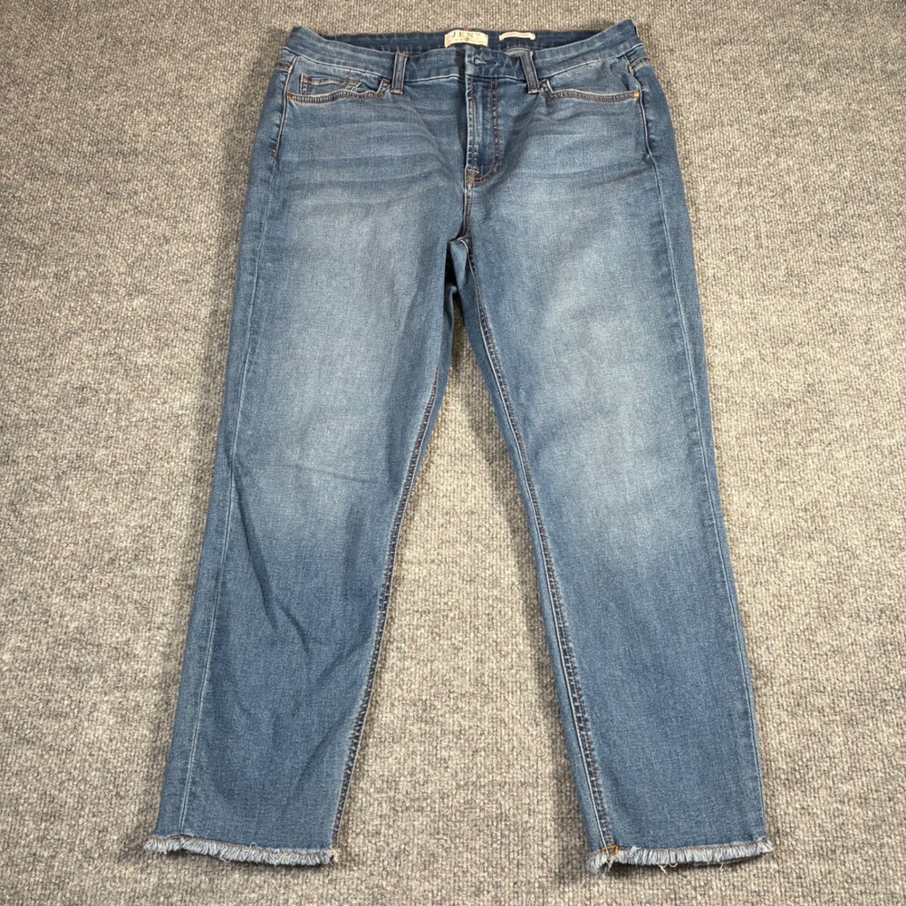 Jen7 7 For All Mankind Cropped Skinny Jeans‎ Womens 12 Blue Frayed Hem Stretch